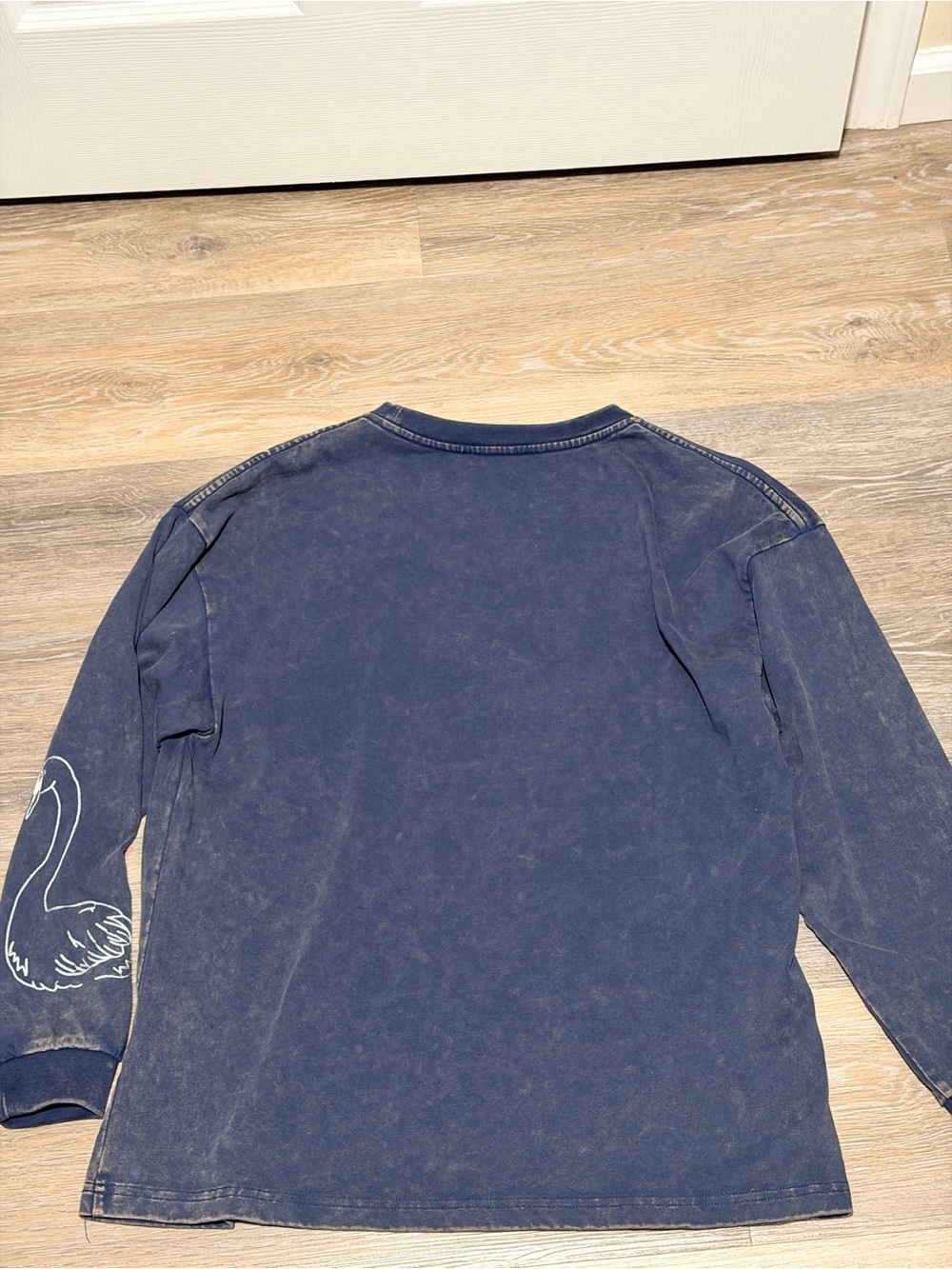 Free People Navy Blue Long Sleeve Tee with White Swan & Floral Art - Picture 3 of 3